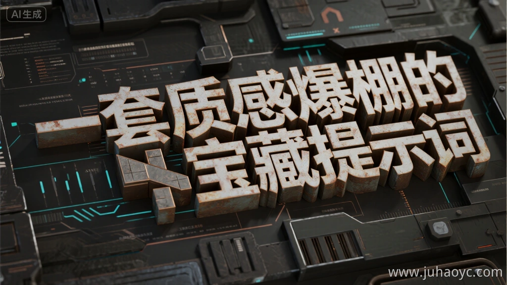 jimeng-2025-08-08-4934-“一套质感爆棚的宝藏提示词_工业质朴 x科技方块融合风格，金属质感字体搭配几何结...
